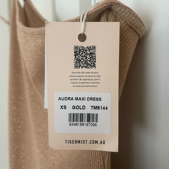 NWT Tiger Mist Gold Shimmer Audra Maxi Dress XS - Picture 5 of 6